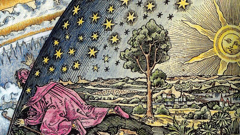 Pseudomittelalterlicher Holzschnitt von 1888 des Astronomen und Ballonfahrers Camille Flammarion (1842-1919) aus seinem Buch 'Die Atmosph&auml;re'