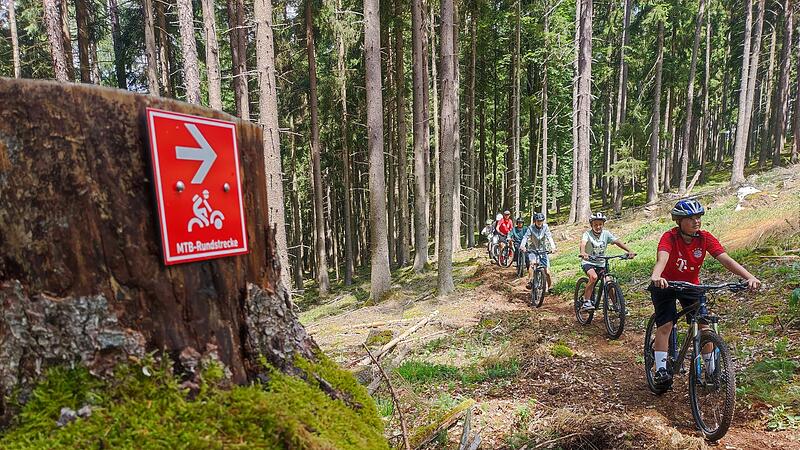 Realschülerinnen und Realschüler aus Bad Brückenau erstmals auf dem selbstgebauten Trail „Himmelsleiter“ unterwegs.
