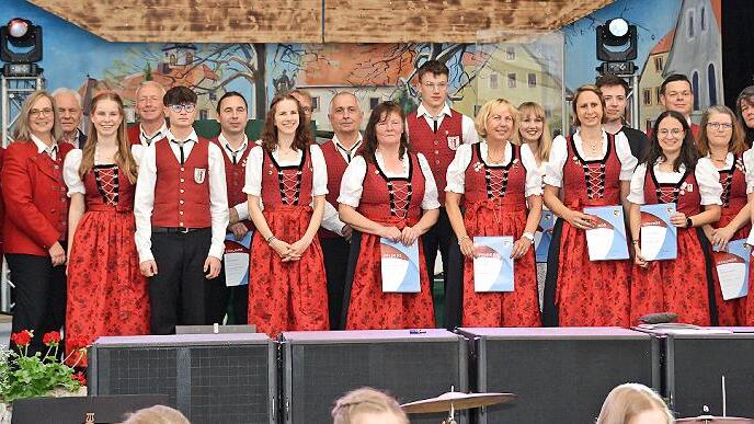 Ehrungen aktiver Musikanten (von links): Dominic Wolf (2. Vorsitzender), Marvin Kiesel (Org. Leiter), Manfred Ländner (Präsident Nordbayer. Musikbund), Meinrad Zehner, Margit Kiesel, Elmar Stark, Clara Bonengel, Richard Fritz, Jona Nöller, Peter B... Ehrungen aktiver Musikanten (von links): Dominic Wolf (2. Vorsitzender), Marvin Kiesel (Org. Leiter), Manfred Ländner (Präsident Nordbayer. Musikbund), Meinrad Zehner, Margit Kiesel, Elmar Stark, Clara Bonengel, Richard Fritz, Jona Nöller, Peter B...