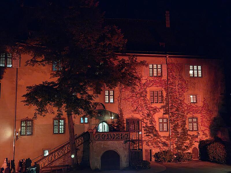 Am Weltm&auml;dchentag leuchtete das Schloss Aschach in Pink.