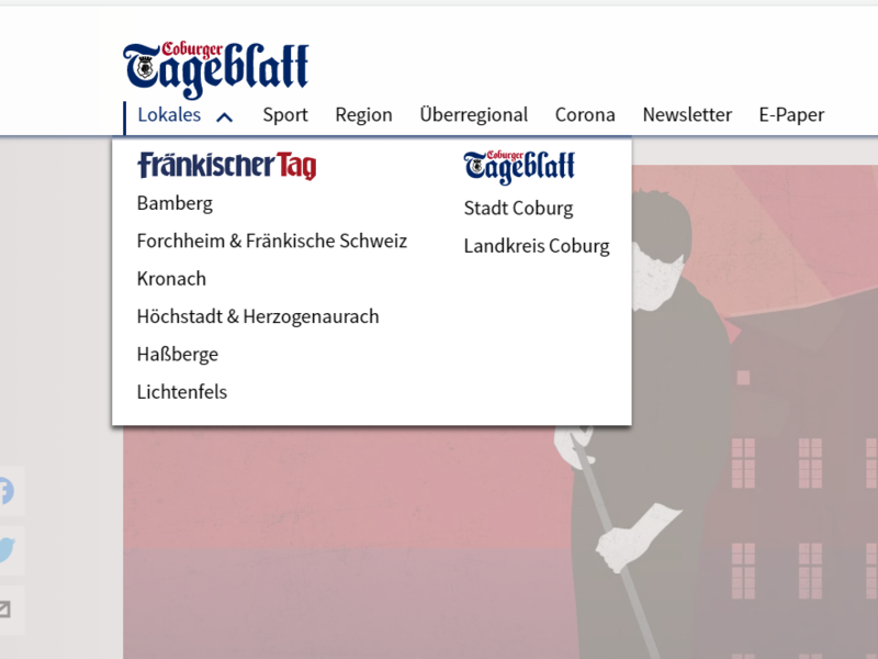 In diesem Menü können Sie zwischen den Portalen fraenkischertag.de und coburger-tageblatt.de hin und her springen.