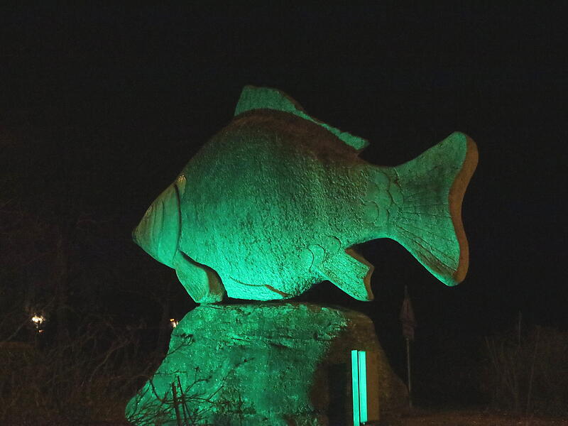Anl&auml;sslich des St. Patrick's Day leuchtet der Karpfenkreisel in H&ouml;chstadt gr&uuml;n.