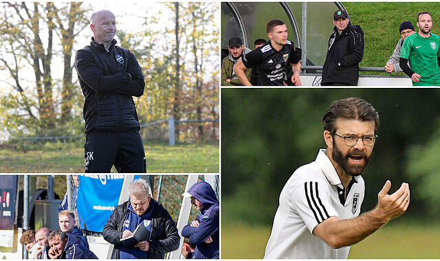 Blicken für uns auf die Bezirksliga-Hinrunde zurück: Fabian Kemmer (TSV Schammelsdorf), Thomas Lipfert (TSV Neukenroth), Tim Wachsmuth (TSV Mönchröden II) und Lars Scheler (TSV Staffelstein).