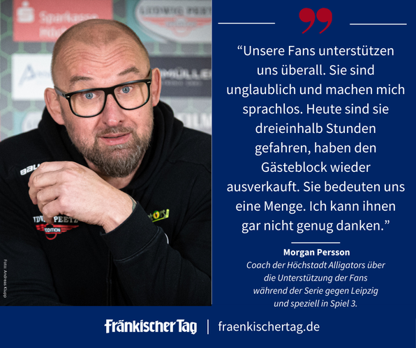 Coach Morgan Persson zu den Fans der Höchstadt Alligators