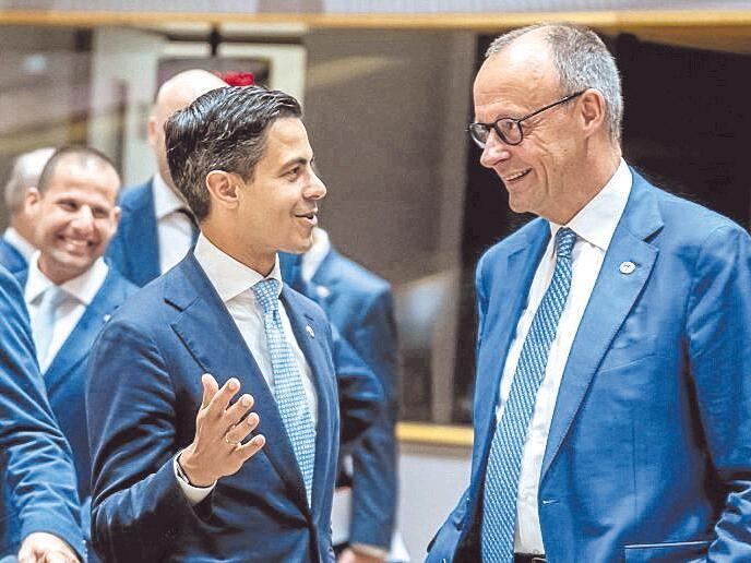 Lehnen Haushaltspl&auml;ne ab: Kanzler Friedrich Merz mit dem niederl&auml;ndischen Regierungschef Rob Jetten.