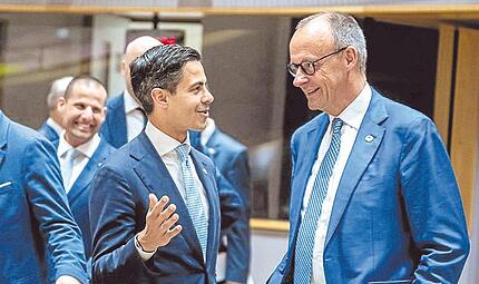 Lehnen Haushaltspl&auml;ne ab: Kanzler Friedrich Merz mit dem niederl&auml;ndischen Regierungschef Rob Jetten.