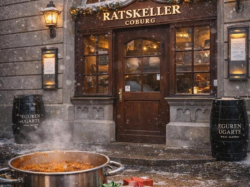 An Heiligabend gibt es vor dem Ratskeller in Coburg kostenlose Kartoffelsuppe.