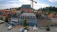 Die Arbeiten am Marktplatz 10  in Lichtenfels lassen sich per Webcam verfolgen. Diese Aufnahme entstand zur Mittagszeit am 5. August 2026.
