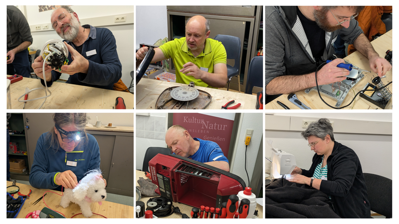 Das Team des Repair Café Münnerstadt besteht aus (von links oben) Martin Fischer, Oliver Zimmer, Christoph Schmitt, Michael Krause, Paul Düring und Susanne Weber.