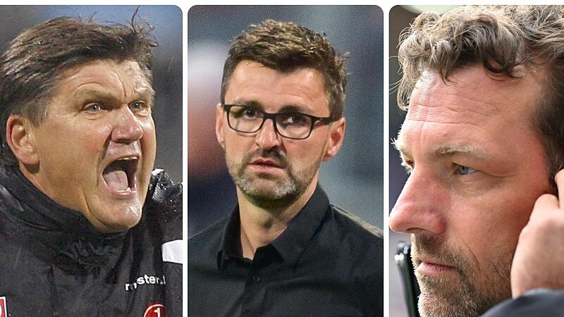 Hans Meyer (rechts), Michael Köllner (Mitte) und Markus Weinziert (rechts) übernahmen alle während der Saison das Traineramt beim 1. FC Nürnberg und mussten auch vorzeitig wieder gehen.