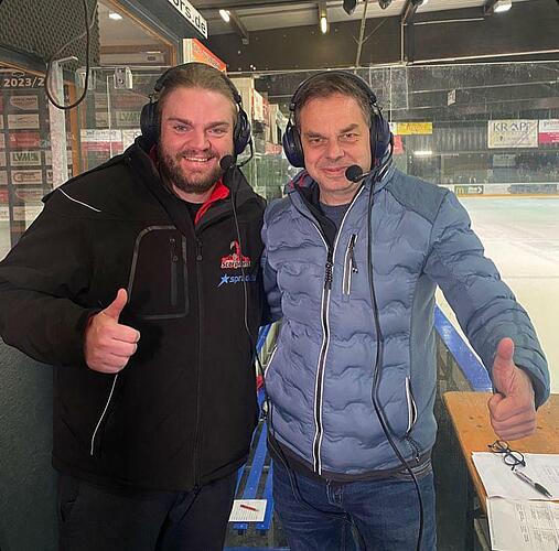 Höchstadt Alligators gegen Hannover Scorpions: Kommentatoren in Spiel 3 wie in Spiel 2: Steffen Wiebe (links) und Andreas Koitsch.