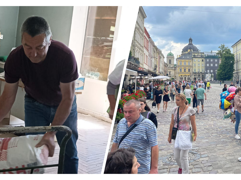 Reinhold Heppt (l.) bei der Arbeit im Kinderkrankenhaus, daneben der Blick auf den Marktplatz in Drohobych