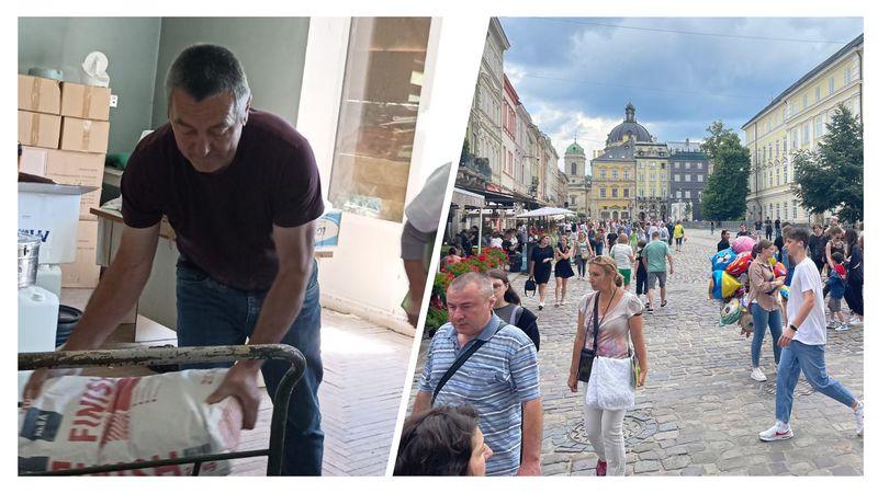 Reinhold Heppt (l.) bei der Arbeit im Kinderkrankenhaus, daneben der Blick auf den Marktplatz in Drohobych