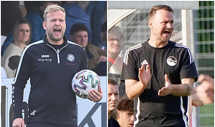 Jakob Engelmann und der SC Sylvia Ebersdorf (links) empfangen am kommenden Mittwoch zum Landesliga-Auftakt den FC Coburg um Calle Schiebel.