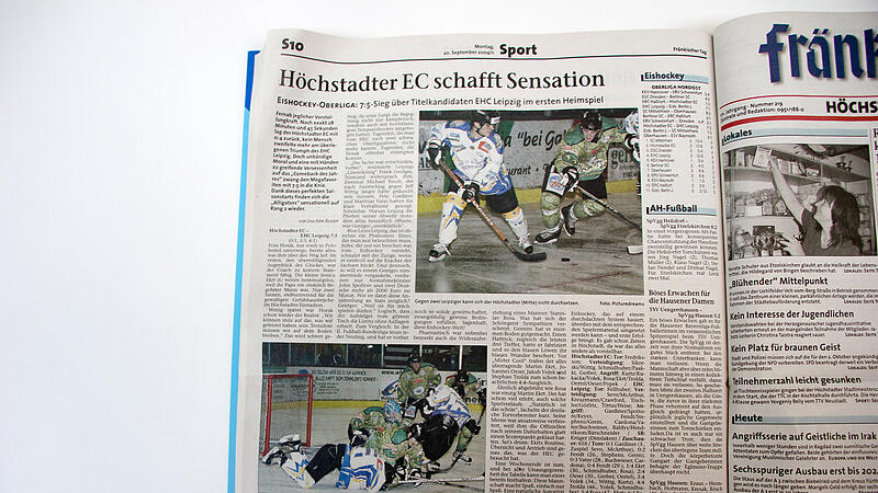 H&ouml;chstadts Sensation-Sieg &uuml;ber den EHC Leipzig: Der Fr&auml;nkische Tag berichtete im September 2004 euphorisch &uuml;ber das Spiel der Alligators gegen die Blue Lions.