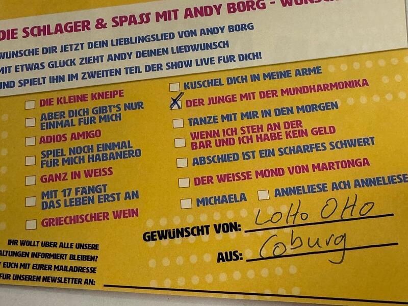 Diese Karte f&uuml;llte der Coburger Holger Kraut (&bdquo;Lotto Kraut&ldquo;) vor dem Andy-Borg-Konzert in der Hofer Freiheitshalle aus.