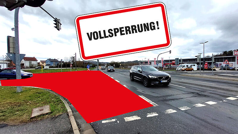 In Marktrodach f&uuml;r die Zeit der Bauarbeiten die Zufahrt zum Gewerbegebiet Gries gesperrt.