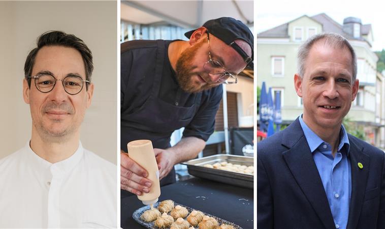 Frederik Desch (Laudensacks Gourmetrestaurant), Michael Hergenr&ouml;der (Zum Wei&szlig;en R&ouml;ssl) und Mark Decker (Dr. von Weckbecker Klinik) verraten ihr B&auml;rlauchrezept.