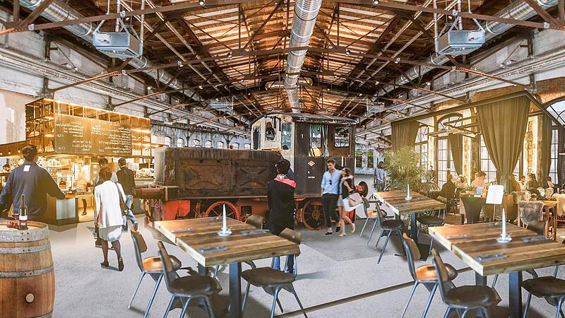 So k&ouml;nnte eine Markthalle im Lokschuppen in Bamberg aussehen.