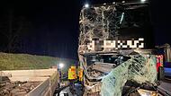 Ein Reisebus mit Schülern aus Belgien kracht auf der A3 zwischen Höchstadt und Schlüsselfeld auf Anhänger –  sechs Personen werden leicht verletzt.