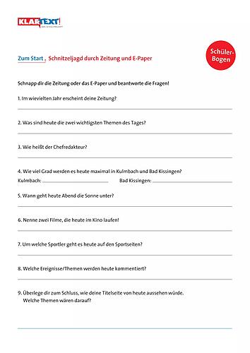 Zum Start: Schnitzeljagd Zum Start: Schnitzeljagd