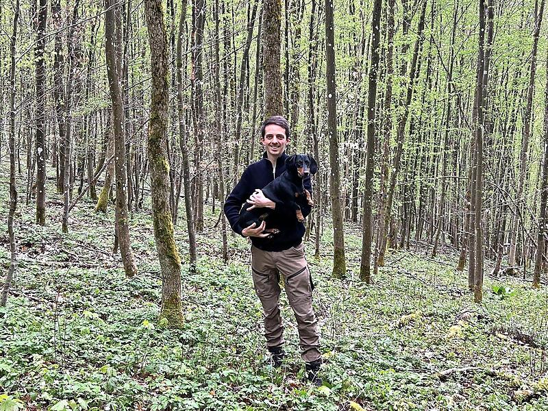 In diesem Waldgebiet sieht F&ouml;rster Bastian Ehrenfels Handlungsbedarf: Hier stehen gleichaltrige Hainbuchen, Eichen und Feldahorne aus Naturverj&uuml;ngung. Er w&uuml;nscht sich &uuml;berall B&auml;ume unterschiedlicher Art und Gr&ouml;&szlig;e, die dem Sailersh&auml;user Wald Stabil...