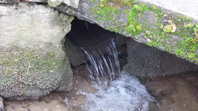 Das Rohr des Oberfl&auml;chenwasserkanals des so genannten Seebachs vor der M&uuml;hle Heilmann. Noch im vergangenen Jahr  sei daraus   Maische vom Schnapsbrennen geflossen,  behauptet  der fr&uuml;here M&uuml;hleninhaber Heinrich Heilmann.Forchheim & Fr&auml;nkische Schweiz