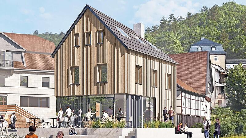 So sieht die Planung für das Gebäude Marktplatz 4 aus. Die Terrasse auf dieser Darstellung entspricht zwar nicht voll der verabschiedeten Planung, gibt aber den Grundgedanken eines durch die Abtreppung fließenden Übergangs zum Marktplatz wieder. So sieht die Planung für das Gebäude Marktplatz 4 aus. Die Terrasse auf dieser Darstellung entspricht zwar nicht voll der verabschiedeten Planung, gibt aber den Grundgedanken eines durch die Abtreppung fließenden Übergangs zum Marktplatz wieder.