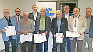 Sie engagieren sich, damit die Strukturen in den Kommunen funktionieren: (von links) Gerhard Baudler, Sebastian Straubel, Heinz Knoch, Marco Steiner, Ulrich Eckardt, Heinz Eichhorn, Christian Gunsenheimer, Gerhard Dressel und Neustadts Oberbürgerm...