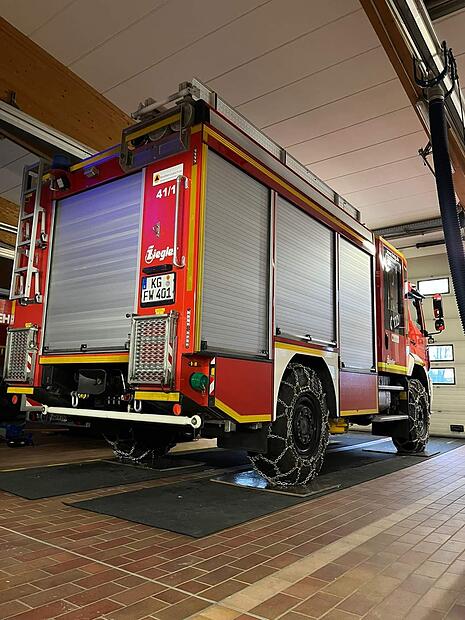 Schneeketten an den Einsatzfahrzeugen der Kissinger Feuerwehr