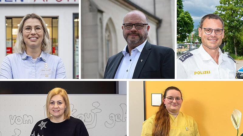 5 Berufe, 5 Wünsche: Was sich (von links) Apothekerin Katrin Lenhart, Pfarrer Gerd Greier, Polizist Christian Pörtner, Lehrerin Sandra Herleth und Alltagsbegleiterin Anna-Lena Friedrich für 2025 wünschen. 5 Berufe, 5 Wünsche: Was sich (von links) Apothekerin Katrin Lenhart, Pfarrer Gerd Greier, Polizist Christian Pörtner, Lehrerin Sandra Herleth und Alltagsbegleiterin Anna-Lena Friedrich für 2025 wünschen.