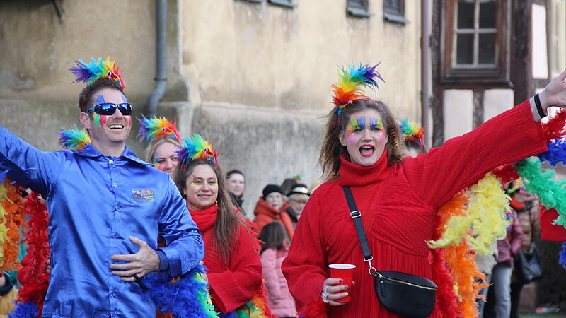 Luki und das bunte Federvieh beim Umzug in Diebach am Faschingsdienstag.