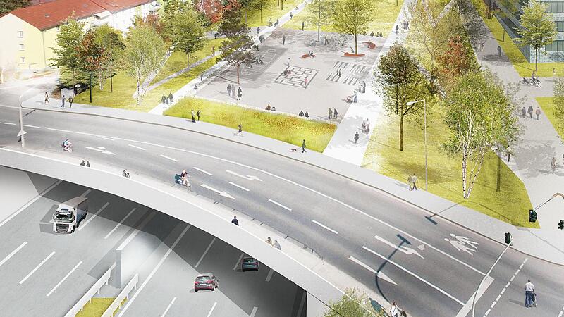 Ein erster Entwurf aus dem Gutachten 2019 zeigt eine M&ouml;glichkeit die A73 abzudeckeln. W&auml;hrend die Autos in einem Tunnel verschwinden, ist das Viertel Erlangen-Bruck wieder vereint.