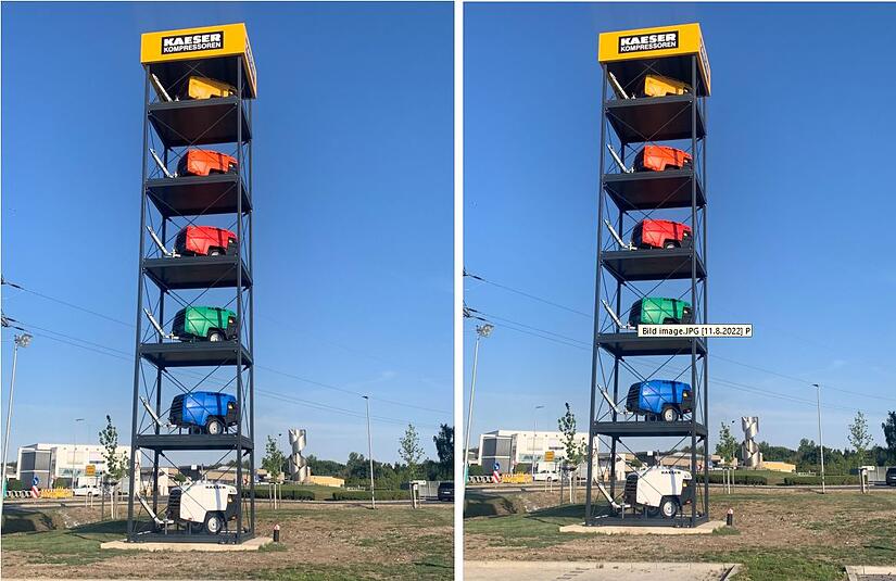 Mobiles Wahrzeichen: Ende Oktober wird der „Kompressor-Turm“ wieder auf der Fachmesse in München stehen. Vorher und nachher hat er seinen Platz jetzt aber immer nahe des Kaeser-Kreisels im Coburger Stadtteil Bertelsdorf.Samba-Festival 2022 in Coburg Mobiles Wahrzeichen: Ende Oktober wird der „Kompressor-Turm“ wieder auf der Fachmesse in München stehen. Vorher und nachher hat er seinen Platz jetzt aber immer nahe des Kaeser-Kreisels im Coburger Stadtteil Bertelsdorf.