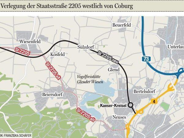 So wird die neue Staatsstraße 2205 im Norden von Coburg verlaufen.