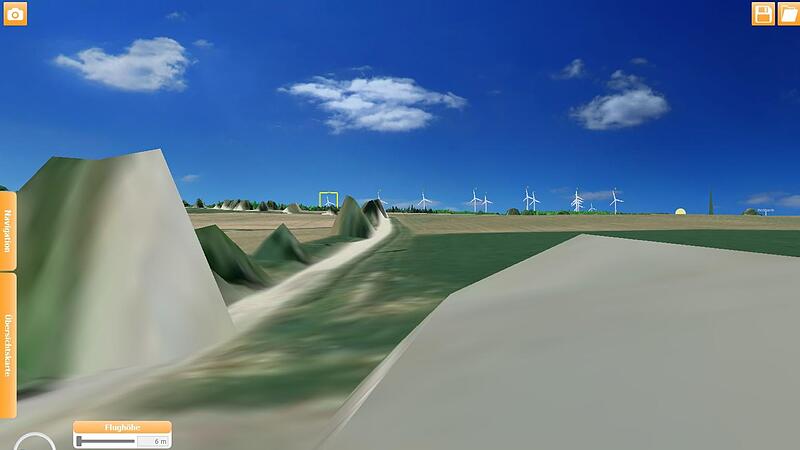 Visualisierter Blick aus der Kreuzgasse in Detter auf die geplanten Windr&auml;der im Ro&szlig;bacher Forst.