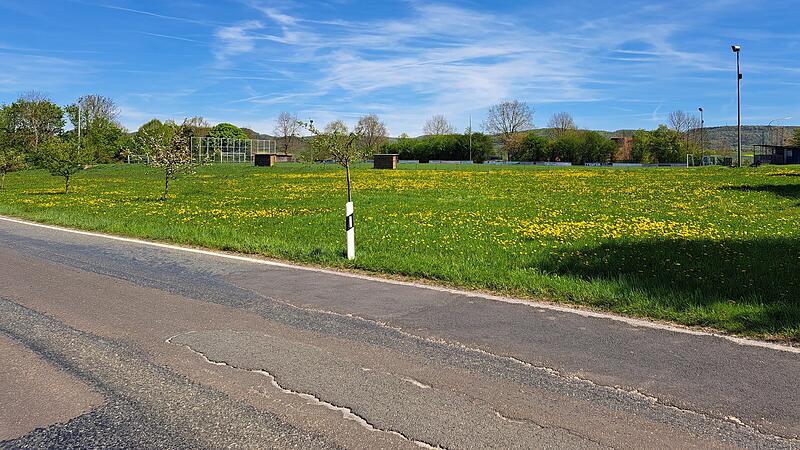 Auf dieser gr&uuml;nen Wiese &ndash;  im Hintergrund das Sportgel&auml;nde und im Vordergrund die Staatsstra&szlig;e &ndash;  soll das neue Feuerwehrhaus in Kunreuth gebaut werden.