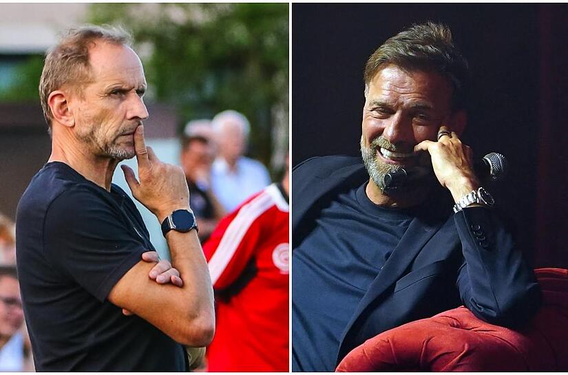 Der Katschenreuther Trainer Detlef Zenk (l.) war beeindruckt vom Auftritt von J&uuml;rgen Klopp beim Trainerkongress in W&uuml;rzburg.