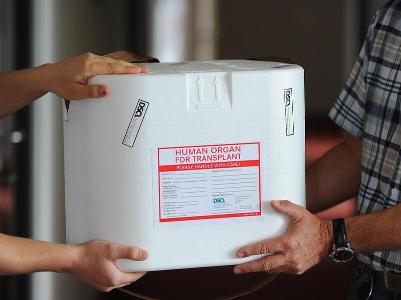 Eine Organtransportbox wird  &uuml;bergeben.  Eine fraktions&uuml;bergreifende Gruppe von Abgeordneten im Bundestag hat  einen Gesetzentwurf auf den Weg gebracht, der  f&uuml;r Organspenden die Widerspruchsl&ouml;sung vorsieht.