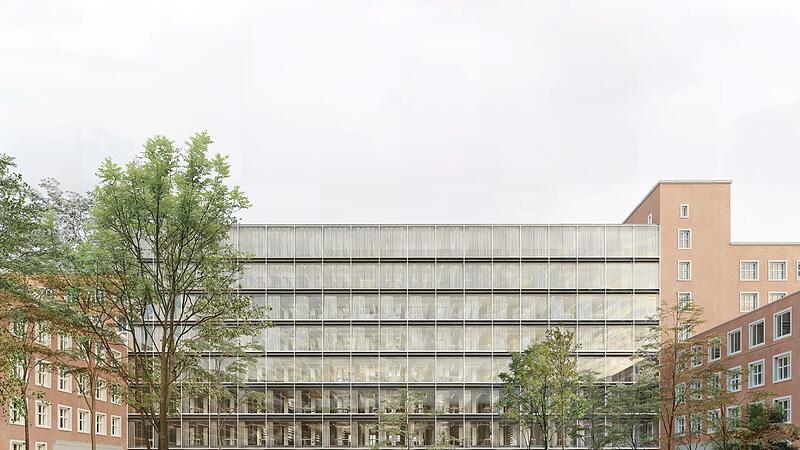 Der Erweiterungsbau f&uuml;r die geisteswissenschaftliche Bibliothek wird im Nordhof des Himbeerpalasts in Erlangen vor der Fassade entstehen.