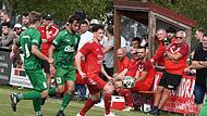 In dieser Szene ist der Schondraer Mario Hägerich (in Rot) zwar vor den Riedenbergern am Ball, doch im gesamten Spielverlauf hatten meistens die Grünen vom SV Riedenberg die Nase vorne beim klaren 5:1-Auswärtserfolg.
