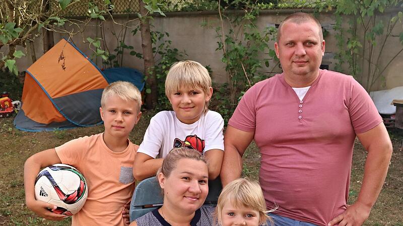 August 2019: Familie Hurko hinten von links Sevastian, Rostik, Leonid und vorne Olha und Amina.