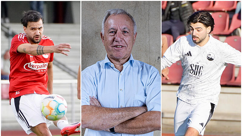 Wolfgang Gremmelmaier (Mitte), Vorsitzender des FC Coburg, spricht &uuml;ber den Abgang der Civelek-Br&uuml;der Aykut (links) und Cankut.