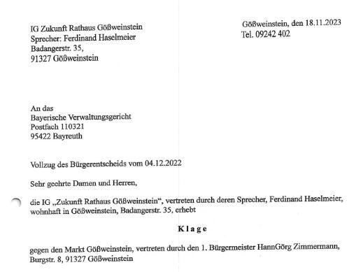 Rathaus G&ouml;&szlig;weinstein: So sieht die Klageschrift der IG ausVerkaufsoffener Sonntag in der Forchheimer Innenstadt