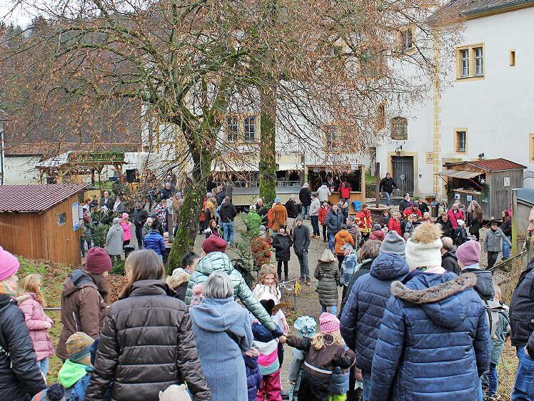 Trotz des tr&uuml;ben Wetters kamen viele Besucher in den Schlosshof in Unteraufse&szlig;.