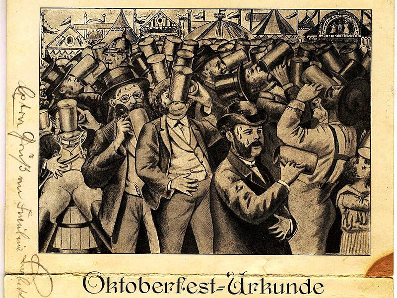Die Grußkarte vom Oktoberfest 1900 an den Gastwirt Georg Kroder in Schlaifhausen enthält auch eine „Urkunde“ über die letzte Oktoberfeststunde.