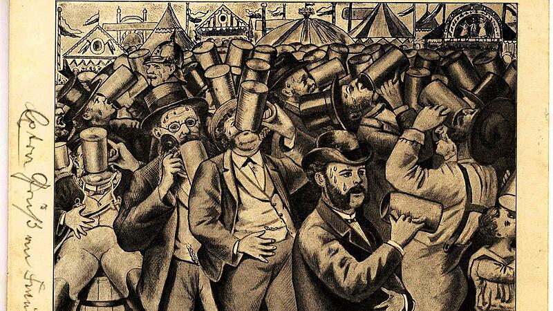 Die Gru&szlig;karte vom Oktoberfest 1900 an den Gastwirt Georg Kroder in Schlaifhausen enth&auml;lt auch eine &bdquo;Urkunde&ldquo; &uuml;ber die letzte Oktoberfeststunde.