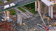 Die Luftaufnahme zeigt die Unfallstelle am Ersatzneubau der Talbrücke Schraudenbach der Autobahn 7 bei Werneck. Dort war bei dem Einsturz eines Brückenneubaus ein Arbeiter getötet worden, mehrere wurden schwer verletzt. Am 15. Juni jährt sich das ...