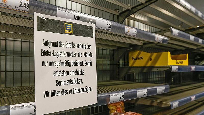 So sah und sieht es in einigen Edeka-Supermärkten in Unterfranken aus, seit im Zentrallager in Gochsheim gestreikt wird.
