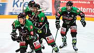 Jannik Herm,  Michail Guft-Sokolov und Austin Albrecht (von links) sind gegen Peiting und Lindau gefordert.